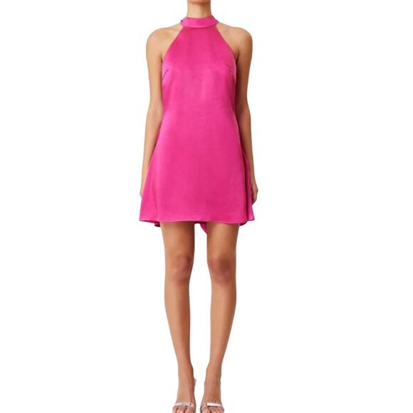 Elliatt Women's Golden Era Zinnia Dress XXL Satin Fuchsia Halter Mini Barbiecore - Picture 1 of 9